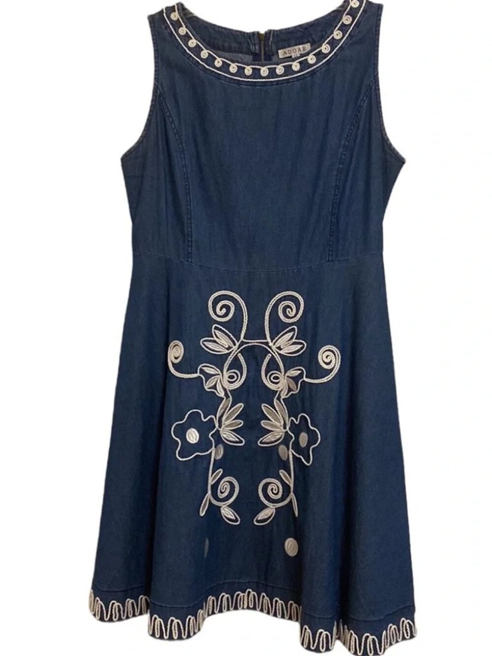 ADORE Denim Embroidered A-line Sleeveless Dress with Pockets M